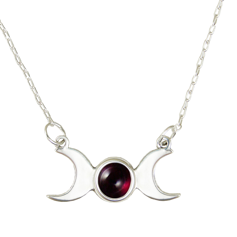 Sterling Silver Moon Phases Necklace With Garnet